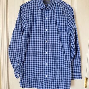 Bonobos Blue Plaid Tailored Slim Fit Cotton Button Down Shirt 15 1/2 X 33